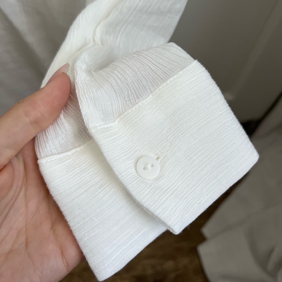 Bershka Crepe Linen White Button Down / Button Up Collared Oversized Shirt - Picture 6 of 7